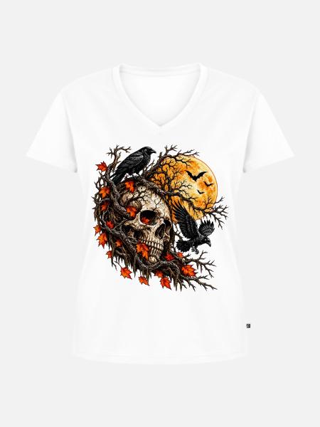 Raben und Schädel - Frauen Premium Bio T-Shirt mit V-Ausschnitt - Weiß