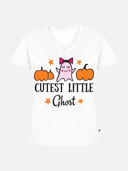 Chibi-Geist mit Kürbissen - Frauen Premium Bio T-Shirt mit V-Ausschnitt - Weiß