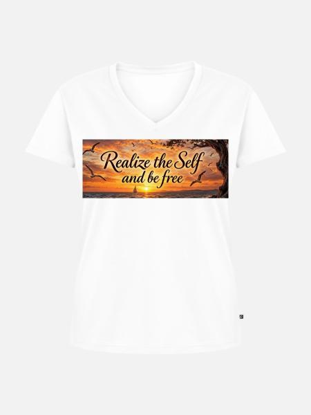 Erkenne das Selbst, sei frei - Frauen Premium Bio T-Shirt mit V-Ausschnitt - Weiß