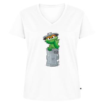 Sesamstraße Oscar Mülltonne - Frauen Premium Bio T-Shirt mit V-Ausschnitt - Weiß - Vorne - AI Model Female 172 dark (172cm)
