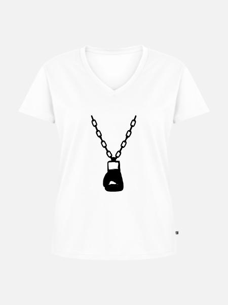 Boxhandschuh Kette - Frauen Premium Bio T-Shirt mit V-Ausschnitt - Weiß