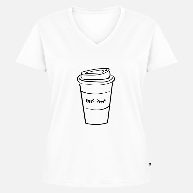 Coffee Cup - Frauen Premium Bio T-Shirt mit V-Ausschnitt - Weiß