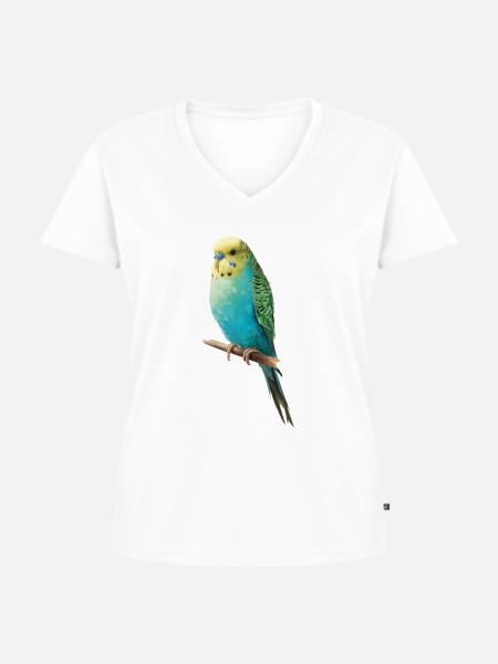 Wellensittich - Frauen Premium Bio T-Shirt mit V-Ausschnitt - Weiß