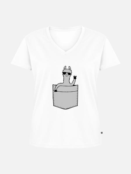 Comic Hemdtasche Lama - Frauen Premium Bio T-Shirt mit V-Ausschnitt - Weiß
