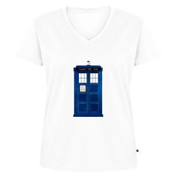 Doctor Who Police Box - Frauen Premium Bio T-Shirt mit V-Ausschnitt - Weiß - Vorne - AI Model Female 172 dark (172cm)