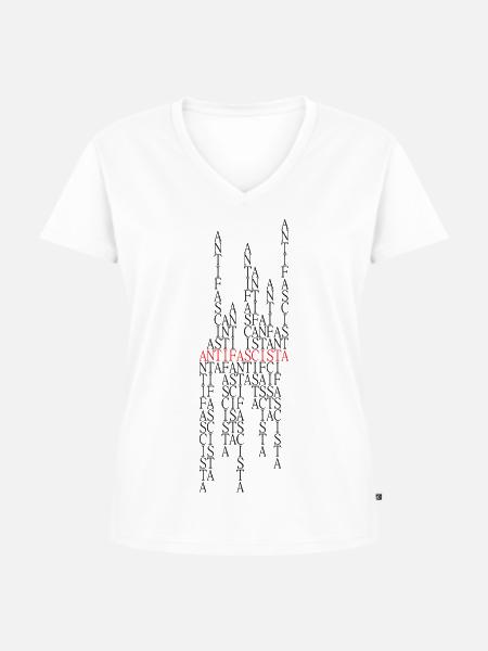 Antifascista Typo Collage rot/schwarz - Frauen Premium Bio T-Shirt mit V-Ausschnitt - Weiß