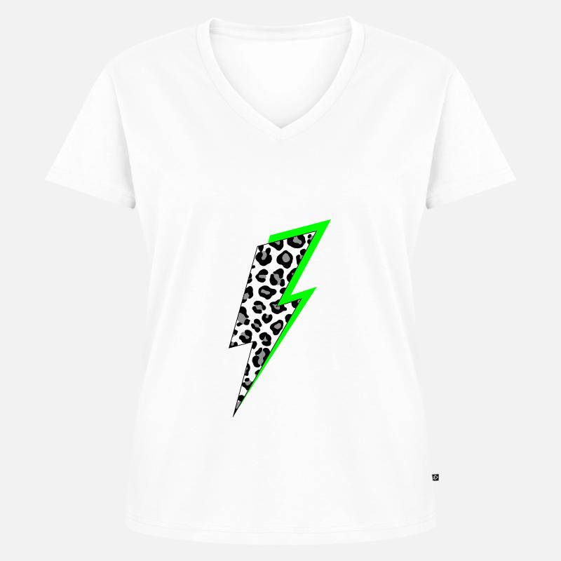 Lightning Leopard Pattern with Neon Shadow - Women's Premium Organic V-neck T-shirt - white