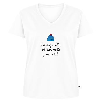 La neige, elle est trop molle pour moi ! Culte - T-shirt encolure en V Premium bio Femme - blanc - Devant - AI Model Female 172 dark (172cm)