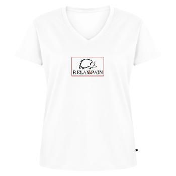 Relaxandpain - Frauen Premium Bio T-Shirt mit V-Ausschnitt - Weiß - Vorne - AI Model Female 172 dark (172cm)