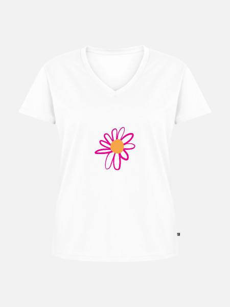 Pinke Blume - Frauen Premium Bio T-Shirt mit V-Ausschnitt - Weiß
