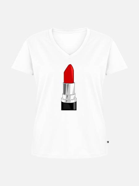 lipstick - Lippenstift rot - Frauen Premium Bio T-Shirt mit V-Ausschnitt - Weiß
