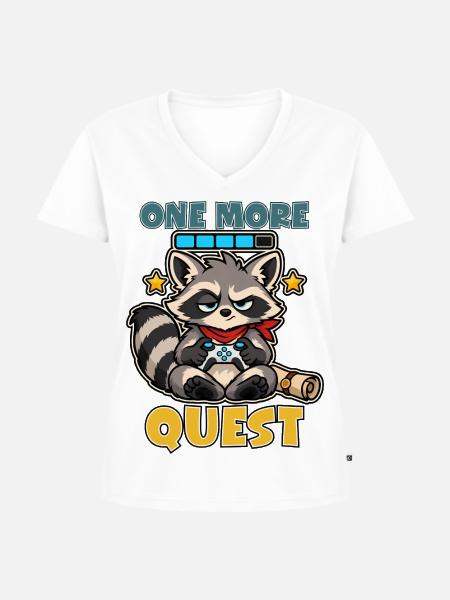 One More Quest Waschbär-Gamer - Frauen Premium Bio T-Shirt mit V-Ausschnitt - Weiß