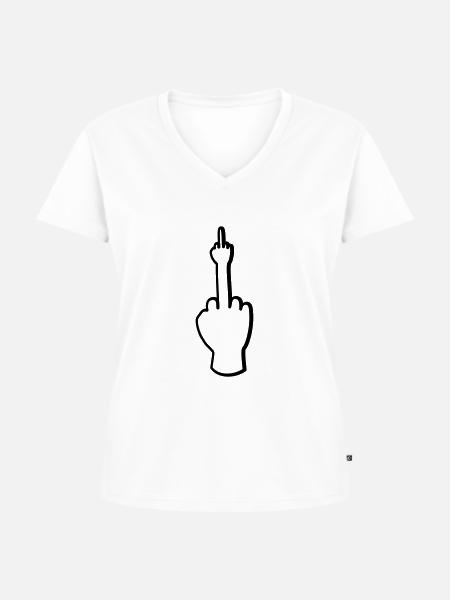 Mittelfinger mit Mittelfinger - Frauen Premium Bio T-Shirt mit V-Ausschnitt - Weiß