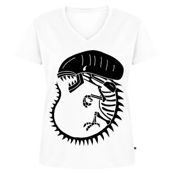 Squelette de monstre extraterrestre noir - T-shirt encolure en V Premium bio Femme - blanc - Devant - AI Model Female 172 dark (172cm)