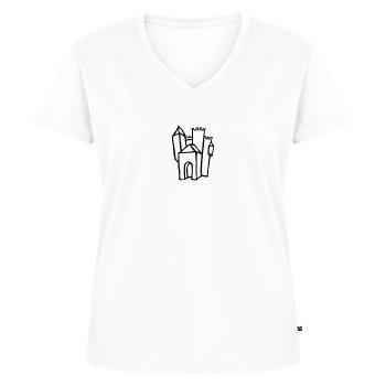 Gebäude - Burg - sw - Frauen Premium Bio T-Shirt mit V-Ausschnitt - Weiß - Vorne - AI Model Female 172 dark (172cm)