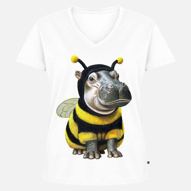 Nilpferd Biene 2 - Frauen Premium Bio T-Shirt mit V-Ausschnitt - Weiß