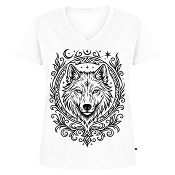 Wolfskopf - Frauen Premium Bio T-Shirt mit V-Ausschnitt - Weiß - Vorne - AI Model Female 172 dark (172cm)