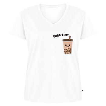 boba bubble tea geschenk geschenkidee milktee - Frauen Premium Bio T-Shirt mit V-Ausschnitt - Weiß - Vorne - AI Model Female 172 dark (172cm)