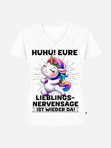RegenbogenEinhorn Tanz - Frauen Premium Bio T-Shirt mit V-Ausschnitt - Weiß