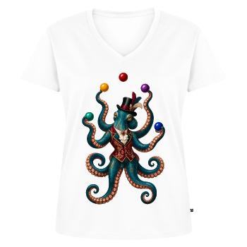 Tintenoktopus im Zylinder - Frauen Premium Bio T-Shirt mit V-Ausschnitt - Weiß - Vorne - AI Model Female 172 dark (172cm)