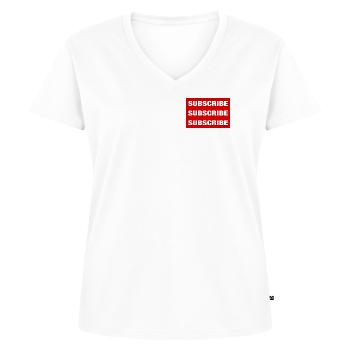 Subscribe Subscribe Subscribe, always subscribe - Women's Premium Organic V-neck T-shirt - white - Front - AI Model Female 172 dark (172cm)