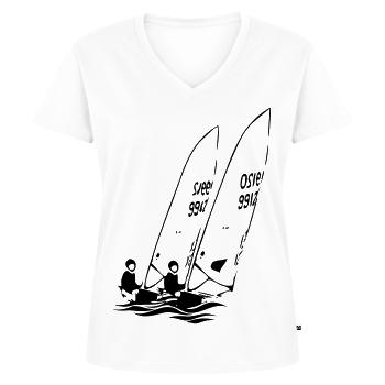 ILCA Dériveurs laser à voile dans la régate - T-shirt encolure en V Premium bio Femme - blanc - Devant - AI Model Female 172 dark (172cm)