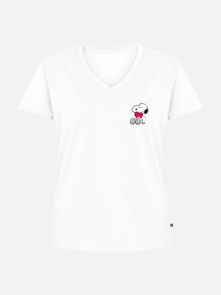 Peanuts Snoopy mit Herz - Frauen Premium Bio T-Shirt mit V-Ausschnitt - Weiß