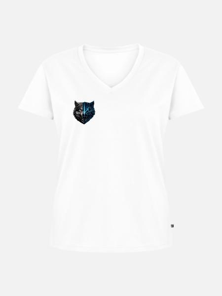 Neon-Hybrid-Wolfsschild - Frauen Premium Bio T-Shirt mit V-Ausschnitt - Weiß