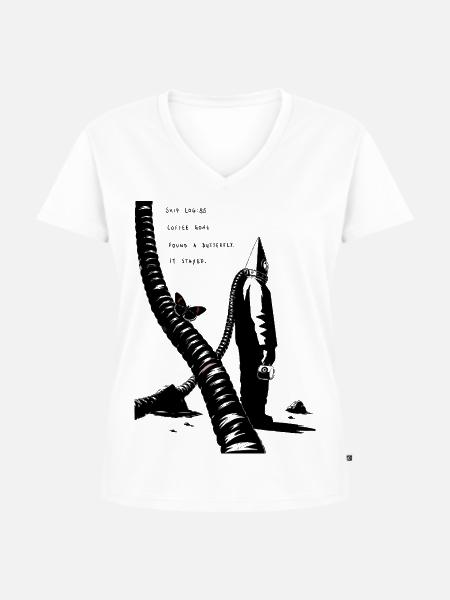Midnight Coffeenaut und Schmetterling - Frauen Premium Bio T-Shirt mit V-Ausschnitt - Weiß