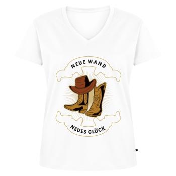 Neue Wand Neues Glück Linedance Countrymusik - Frauen Premium Bio T-Shirt mit V-Ausschnitt - Weiß - Vorne - AI Model Female 172 dark (172cm)