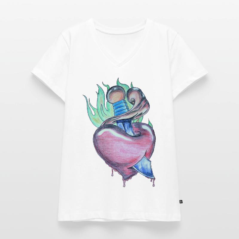 Loderndes Herz Frauen Premium Bio T-Shirt mit V-Ausschnitt