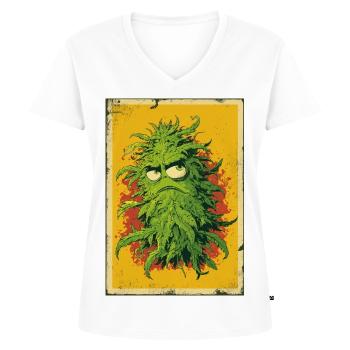 Grummelblatt Pop Art Cannabis - T-shirt encolure en V Premium bio Femme - blanc - Devant - AI Model Female 172 dark (172cm)
