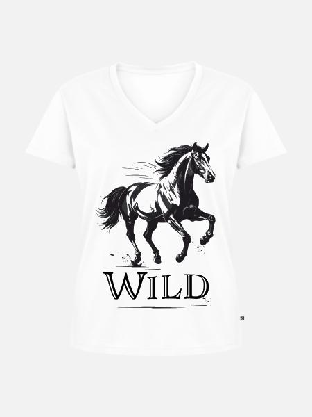 Wildes Pferd im Schwarzweiß - Frauen Premium Bio T-Shirt mit V-Ausschnitt - Weiß