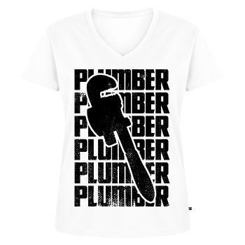 Plombier - T-shirt encolure en V Premium bio Femme - blanc - Devant - AI Model Female 172 dark (172cm)