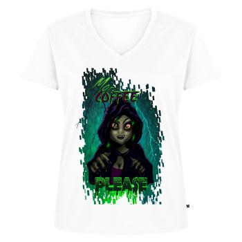 plus de café - T-shirt encolure en V Premium bio Femme - blanc - Devant - AI Model Female 172 dark (172cm)