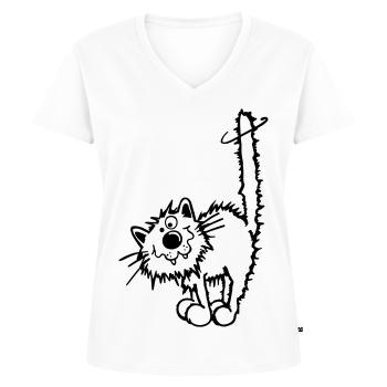 Drôle Chat - T-shirt encolure en V Premium bio Femme - blanc - Devant - AI Model Female 172 dark (172cm)