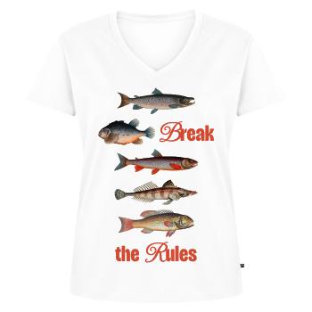 Break the Rules – Retro Fish Art - Women's Premium Organic V-neck T-shirt - white - Front - AI Model Female 172 dark (172cm)