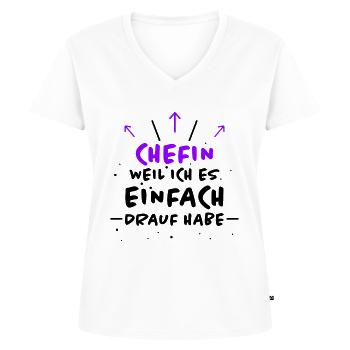 Chefin Spruch Familie Beruf Lustig Chefin Geschenk - Frauen Premium Bio T-Shirt mit V-Ausschnitt - Weiß - Vorne - AI Model Female 172 dark (172cm)