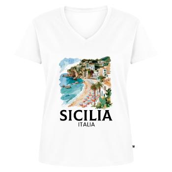 Sicilia Italia, sicilian - Frauen Premium Bio T-Shirt mit V-Ausschnitt - Weiß - Vorne - AI Model Female 172 dark (172cm)