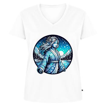 Winterfee in Schneelandschaft mit Eiskristallen - Frauen Premium Bio T-Shirt mit V-Ausschnitt - Weiß - Vorne - AI Model Female 172 dark (172cm)