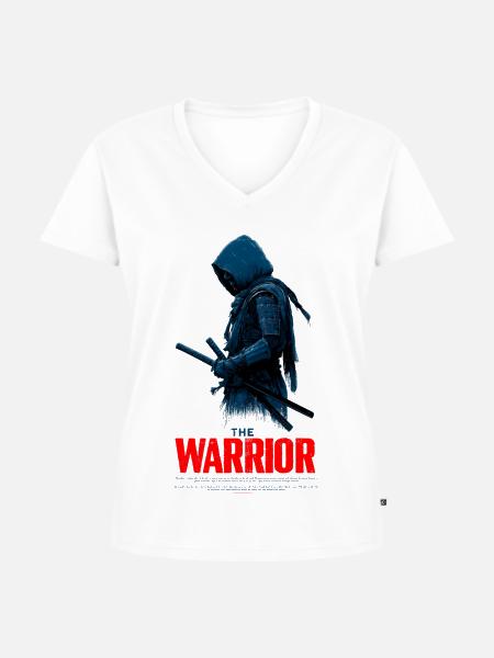 Gehüllter Katana-Krieger - Frauen Premium Bio T-Shirt mit V-Ausschnitt - Weiß