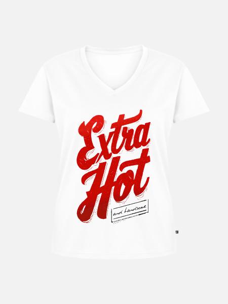 Extra Hot - Frauen Premium Bio T-Shirt mit V-Ausschnitt - Weiß