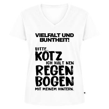 Vielfalt und Buntheit - Regenbogen Kotzen Motiv - Frauen Premium Bio T-Shirt mit V-Ausschnitt - Weiß - Vorne - AI Model Female 172 dark (172cm)