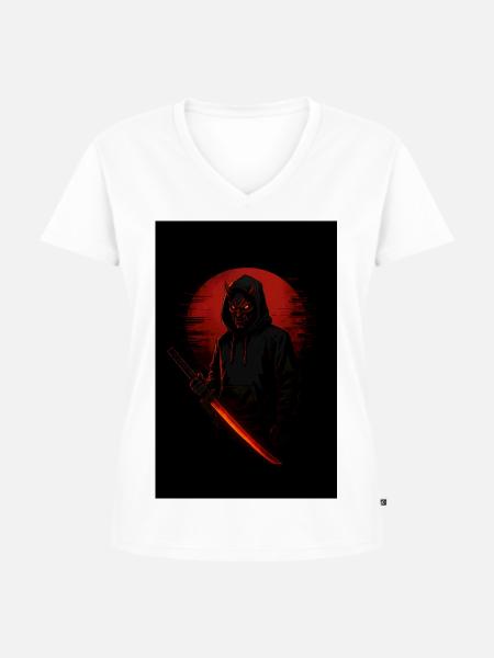 Dämon Maske Samurai Nacht Design - Frauen Premium Bio T-Shirt mit V-Ausschnitt - Weiß