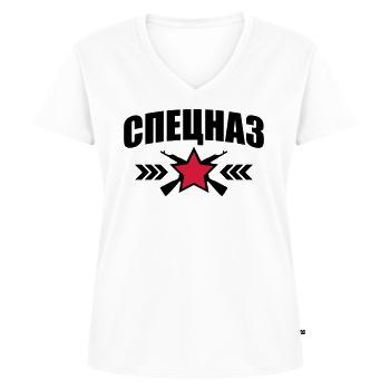 246 Speznas Logo Étoile Kalachnikov - T-shirt encolure en V Premium bio Femme - blanc - Devant - AI Model Female 172 dark (172cm)