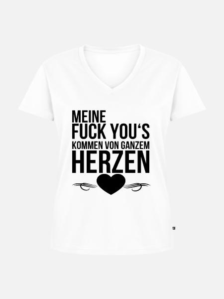 Fuck you - Frauen Premium Bio T-Shirt mit V-Ausschnitt - Weiß