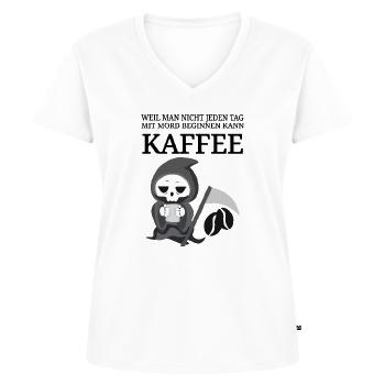 lustiger Kaffee Spruch Kaffeespruch Coffee Tod - Frauen Premium Bio T-Shirt mit V-Ausschnitt - Weiß - Vorne - AI Model Female 172 dark (172cm)