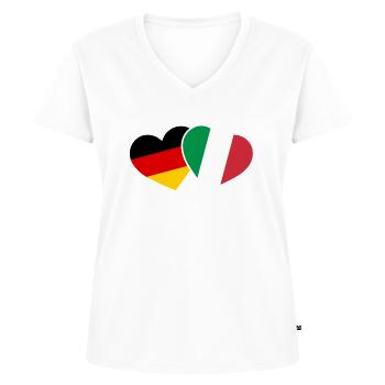 Italien und Deutschland Herz Urlaub Reise - Frauen Premium Bio T-Shirt mit V-Ausschnitt - Weiß - Vorne - AI Model Female 172 dark (172cm)