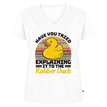 Programmierer Programming Duck Gummiente - Frauen Premium Bio T-Shirt mit V-Ausschnitt - Weiß - Vorne - AI Model Female 172 dark (172cm)