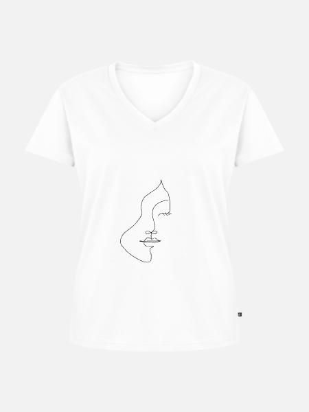 Line Art Frau Gesicht - Frauen Premium Bio T-Shirt mit V-Ausschnitt - Weiß